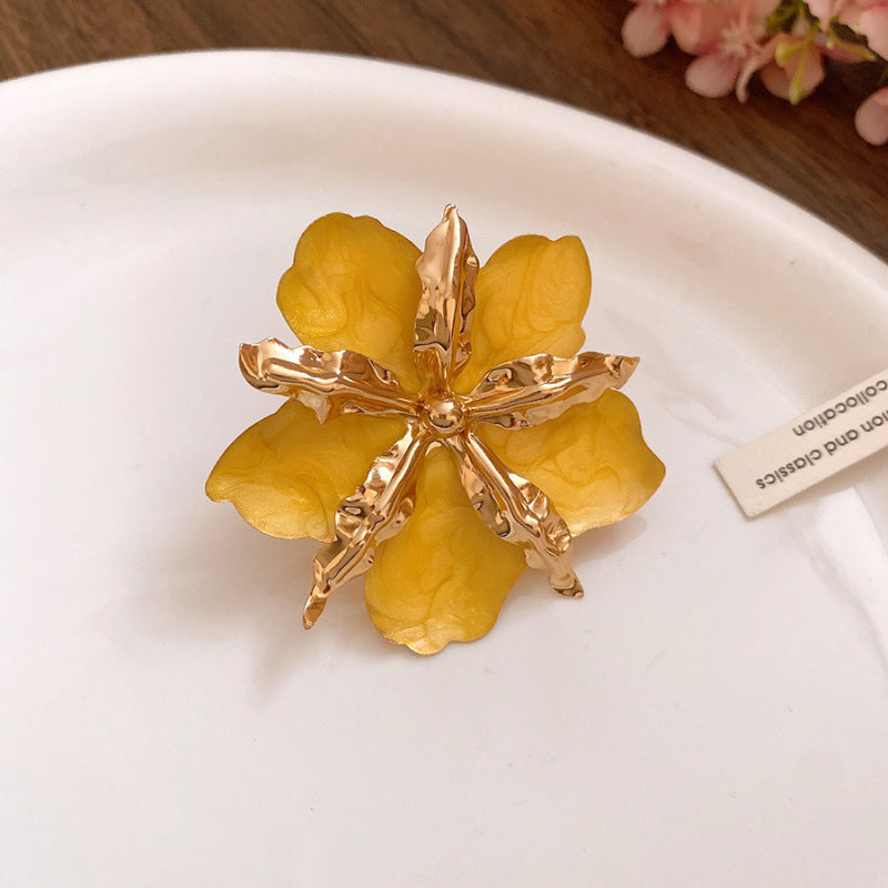 Women's Enamel Flower Open Golden Petal Design Rings