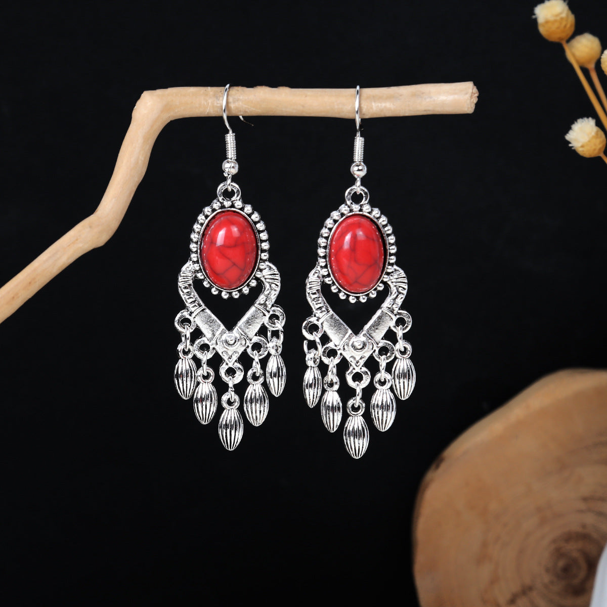 Miao Sier Colorful Long Feather Tassel Rings
