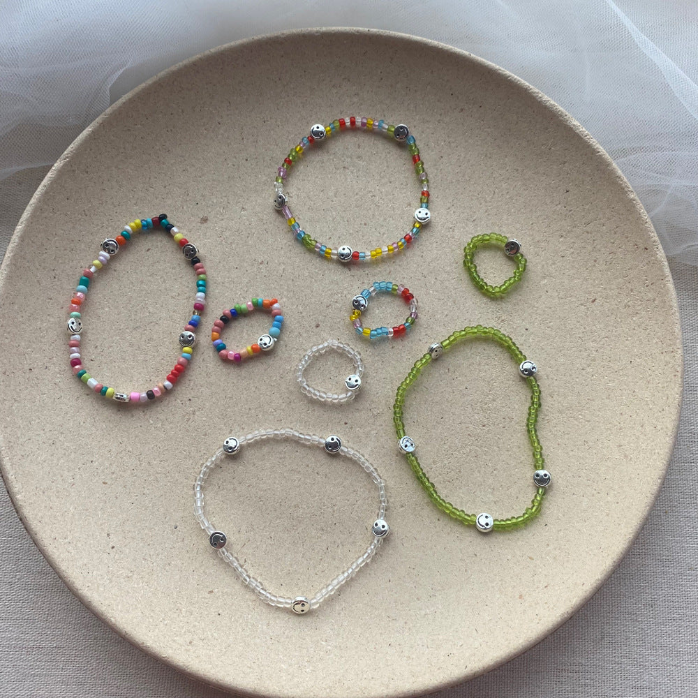 Style Fresh Color Beaded Smiley Transparent Candy Rings