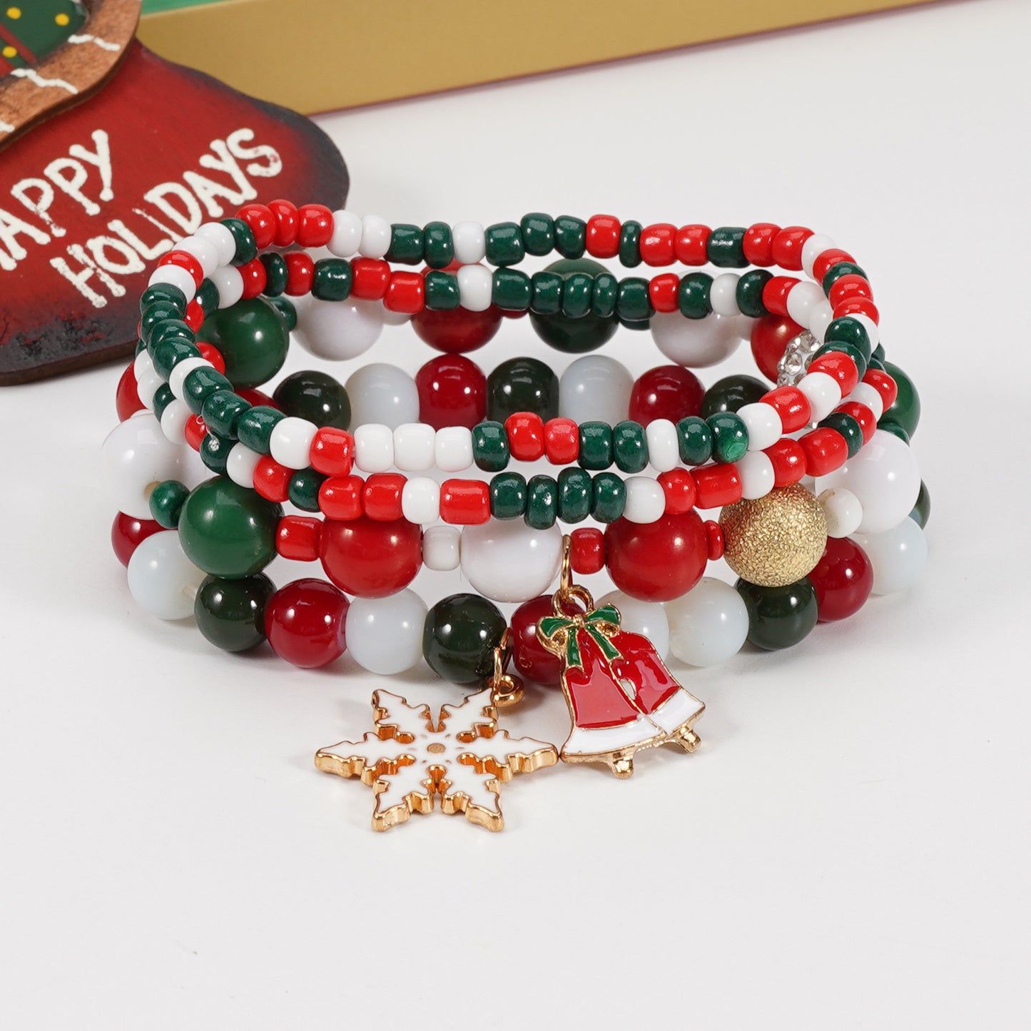 Christmas Elastic String Snowman Snowflake Tree Bracelets