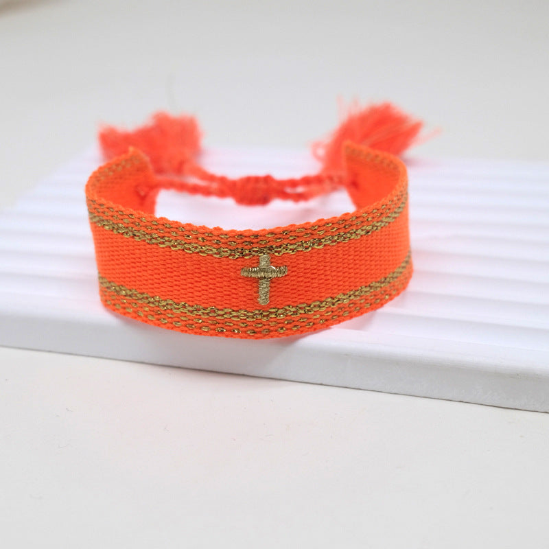 Embroidery Letter Cross Woven Bohemian Ethnic Style Bracelet