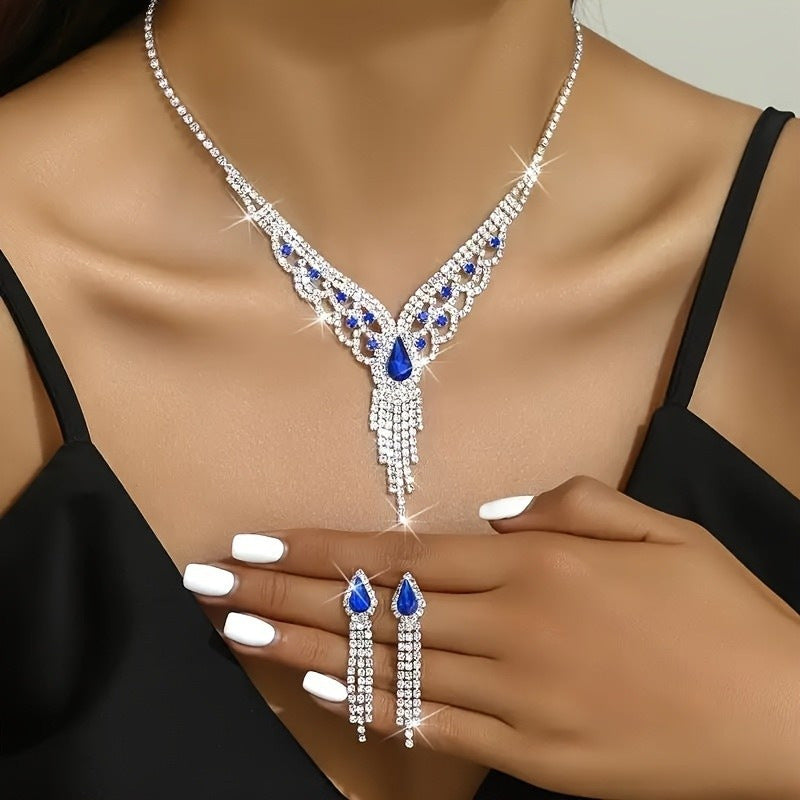 Kit Zircon Wings Water Drop Wedding Dinner Party Formal Jewelry Set