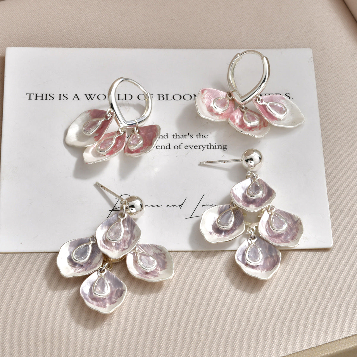 Petal Fringe Zircon Ear Fresh Sweet Mori Fairy Style Earrings