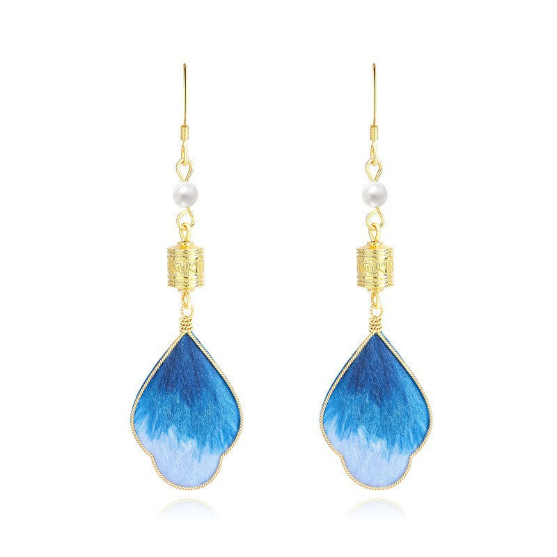 Women's Chinese Style Flower National Traditional Handmade Cloisonne Silk Ear Hook Rings