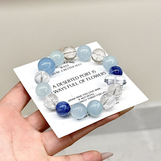 Aquamarine White Crystal Hydrating Beaded Blue Bracelet