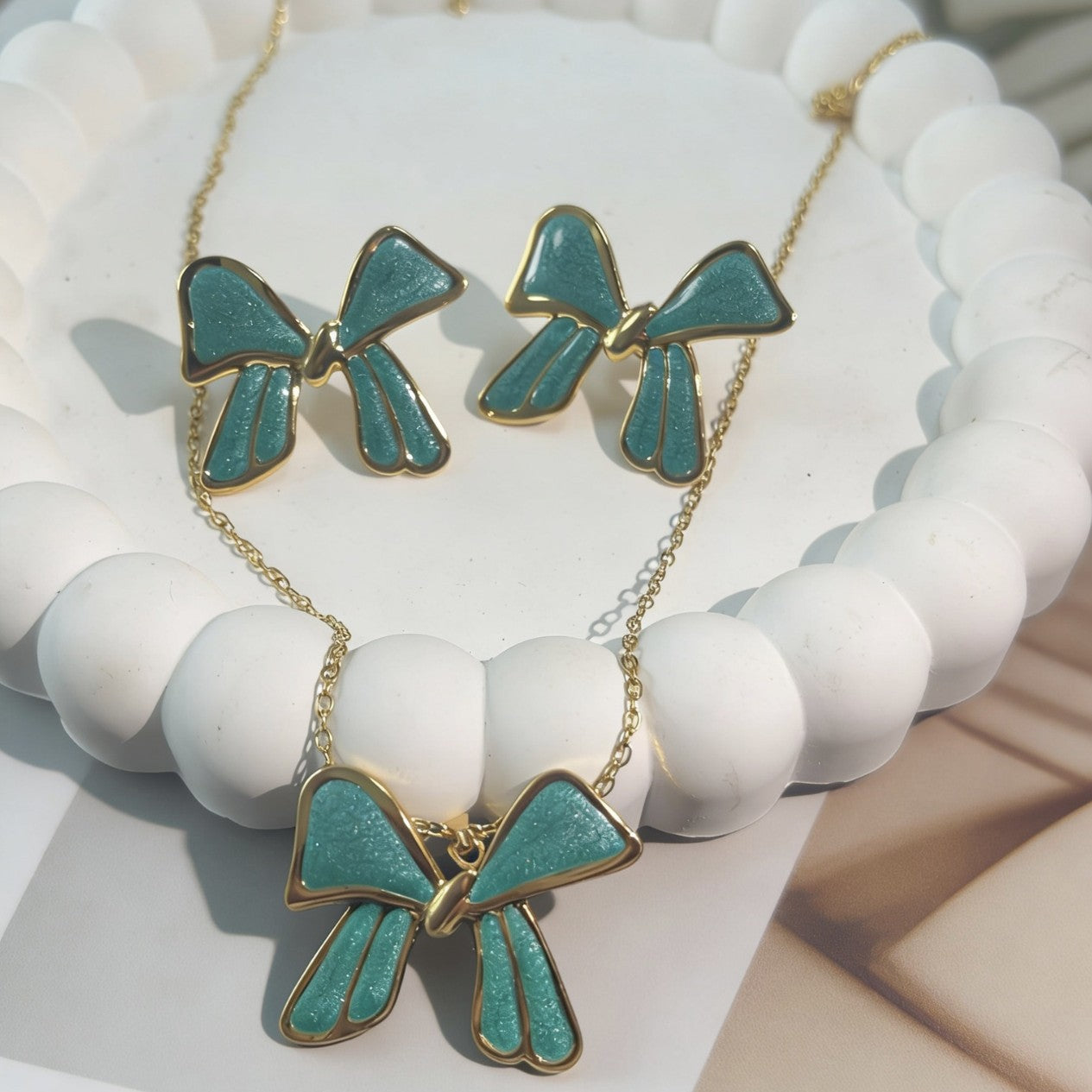 Flower Water Drops Glaze Personality Stainless Jewelry Set