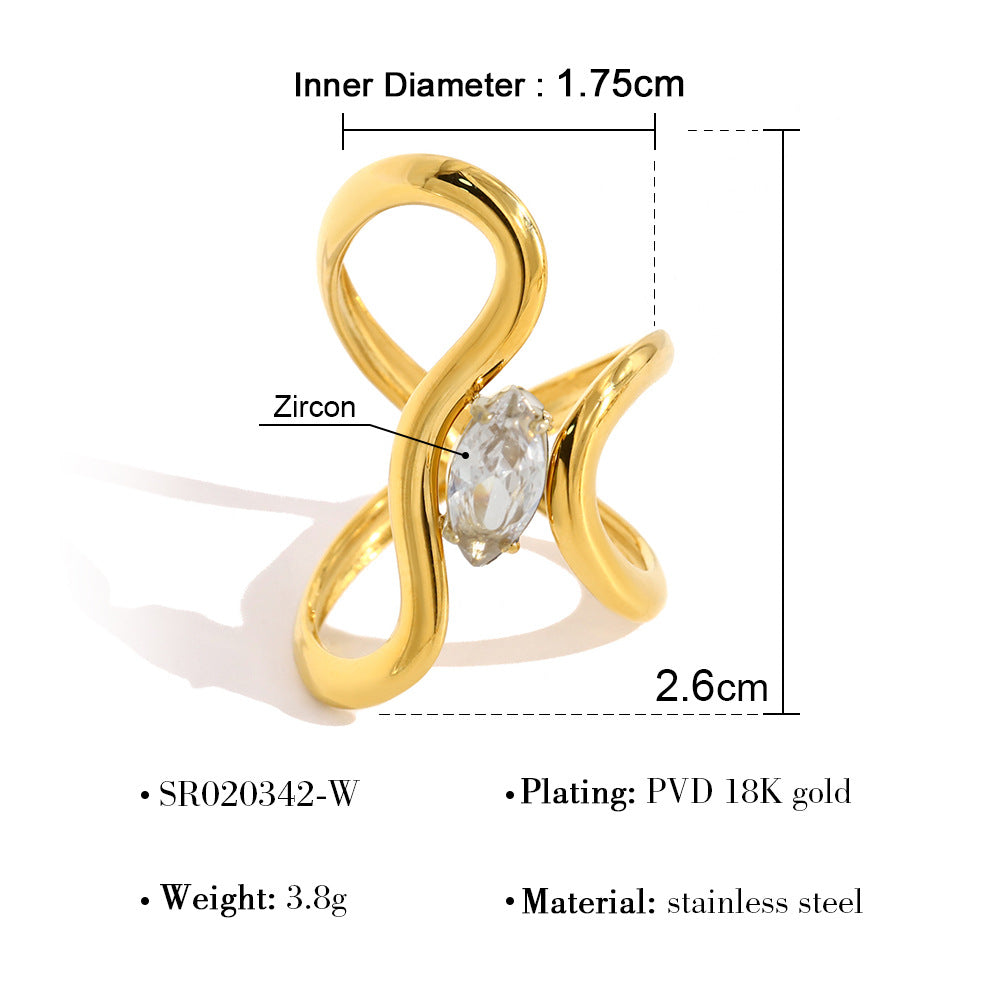 Wind Wild Stainless Steel Flower Zircon Hollow Line Ring