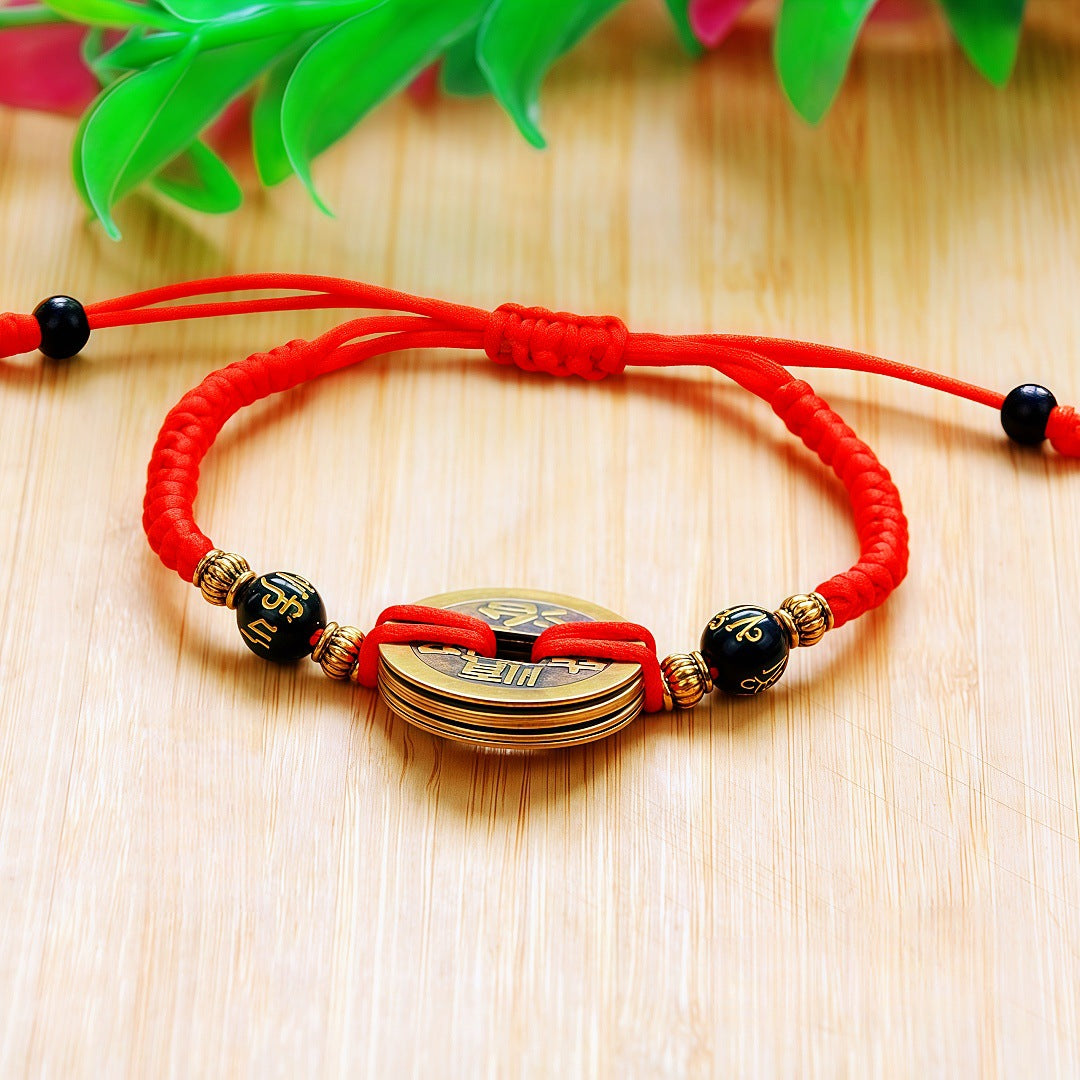 Pure Copper Five Emperor Coins Carrying Strap Coin Dragon Boat Bracelets
