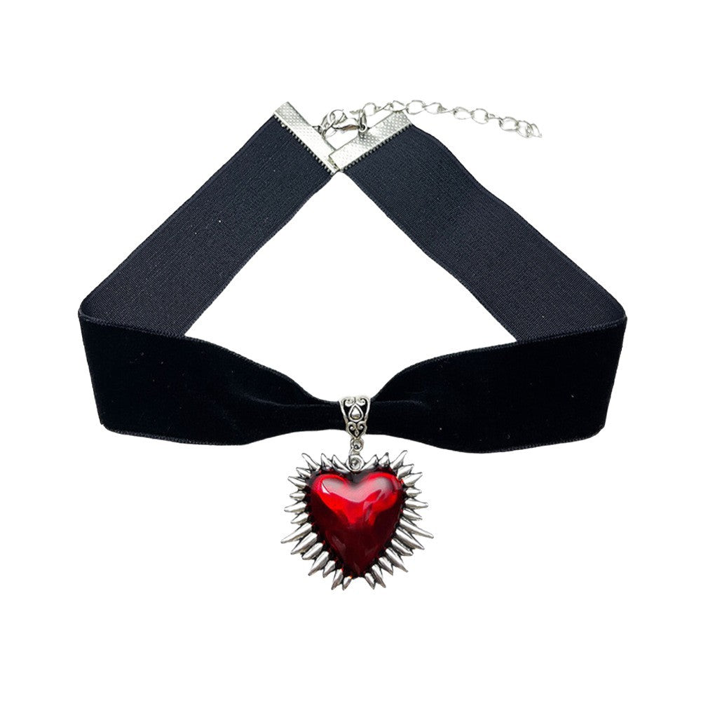 Dark Goth Punk Thorn Red Love Veet Vintage Distressed Style Collar