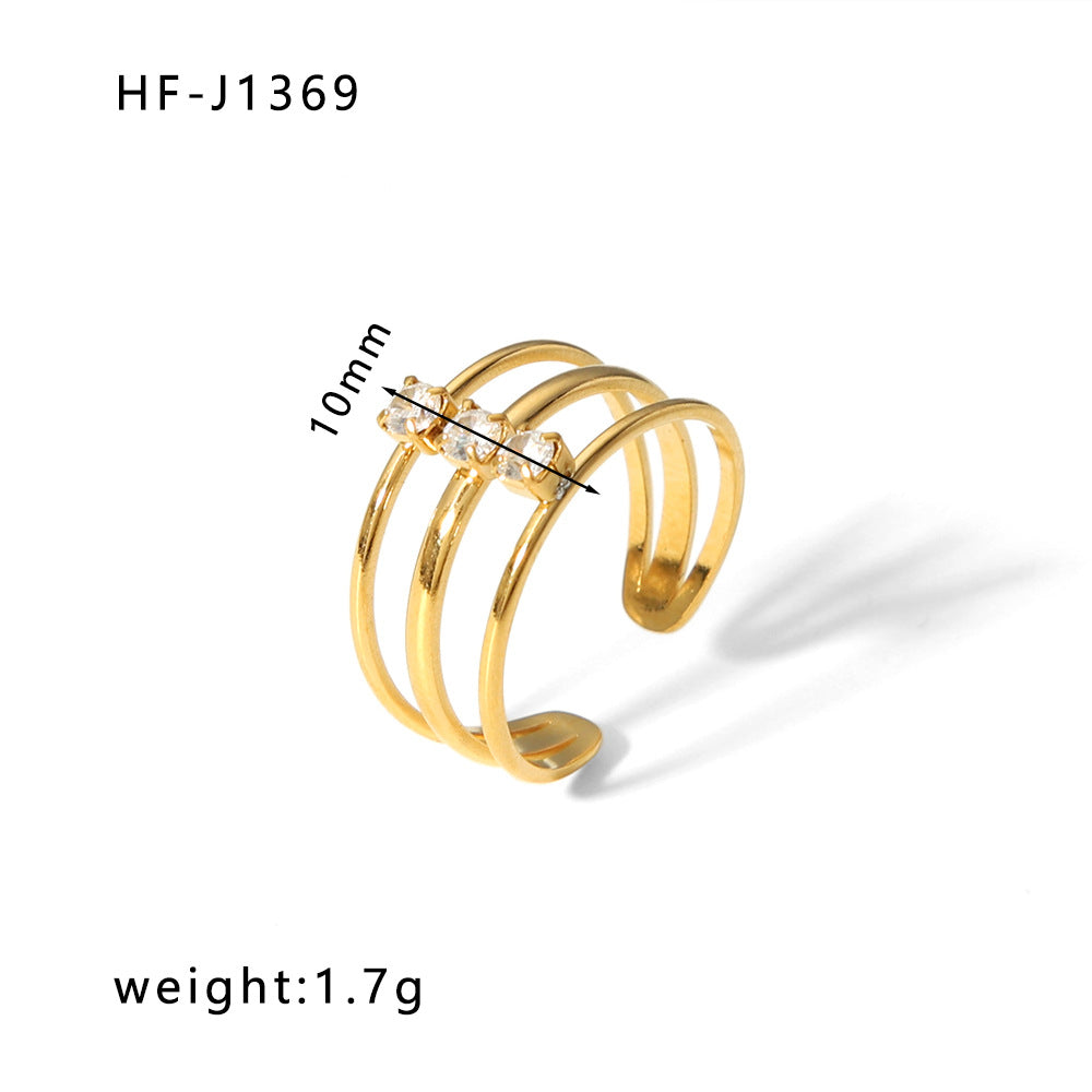 Women's Open Drop Oil Personality Inlaid Zircon Stainless Ring