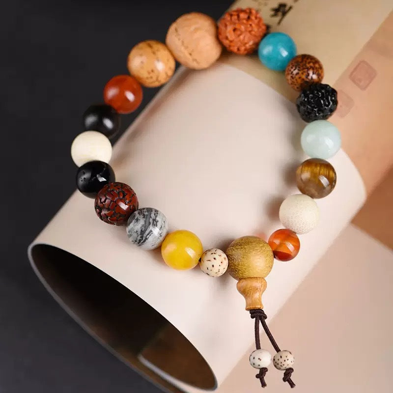 Multi Jewels Bodhi Seeds Beads Chinese Style Vintage Bracelet