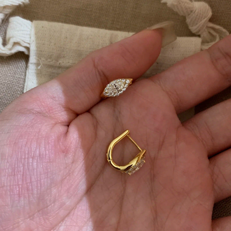 Women's Little Golden Beans Zircon Light Luxury Fashion Trendy Horse Eye Stud Earrings
