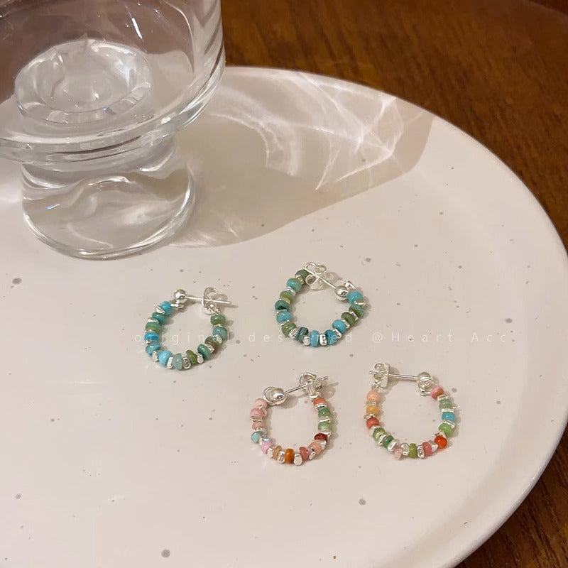 Dopamine Colorful Beaded Sier Female Light Luxury Earrings