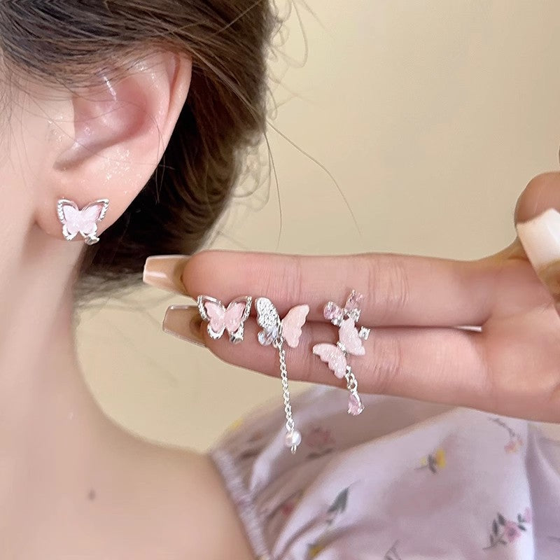Sier Needle Summer Cute Pink Butterfly Graceful Rings