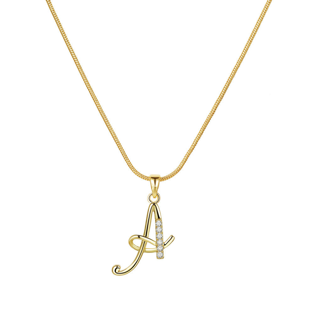 Letter Copper Inlaid Zircon Round Snake Bones Necklaces