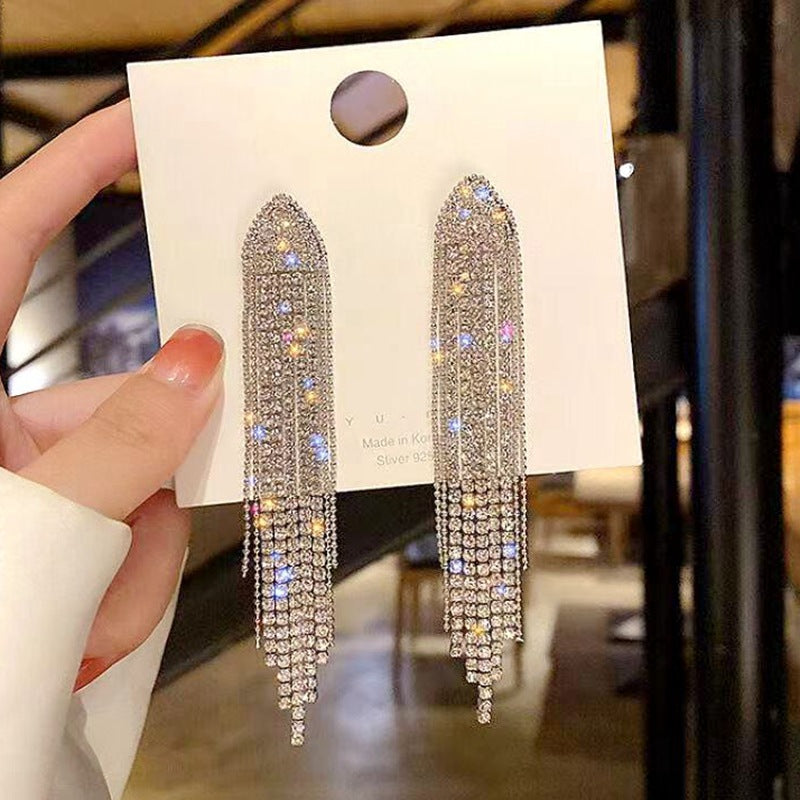 Women's Fashion Exaggerated Rhinestone Long Fringe High-grade Earrings