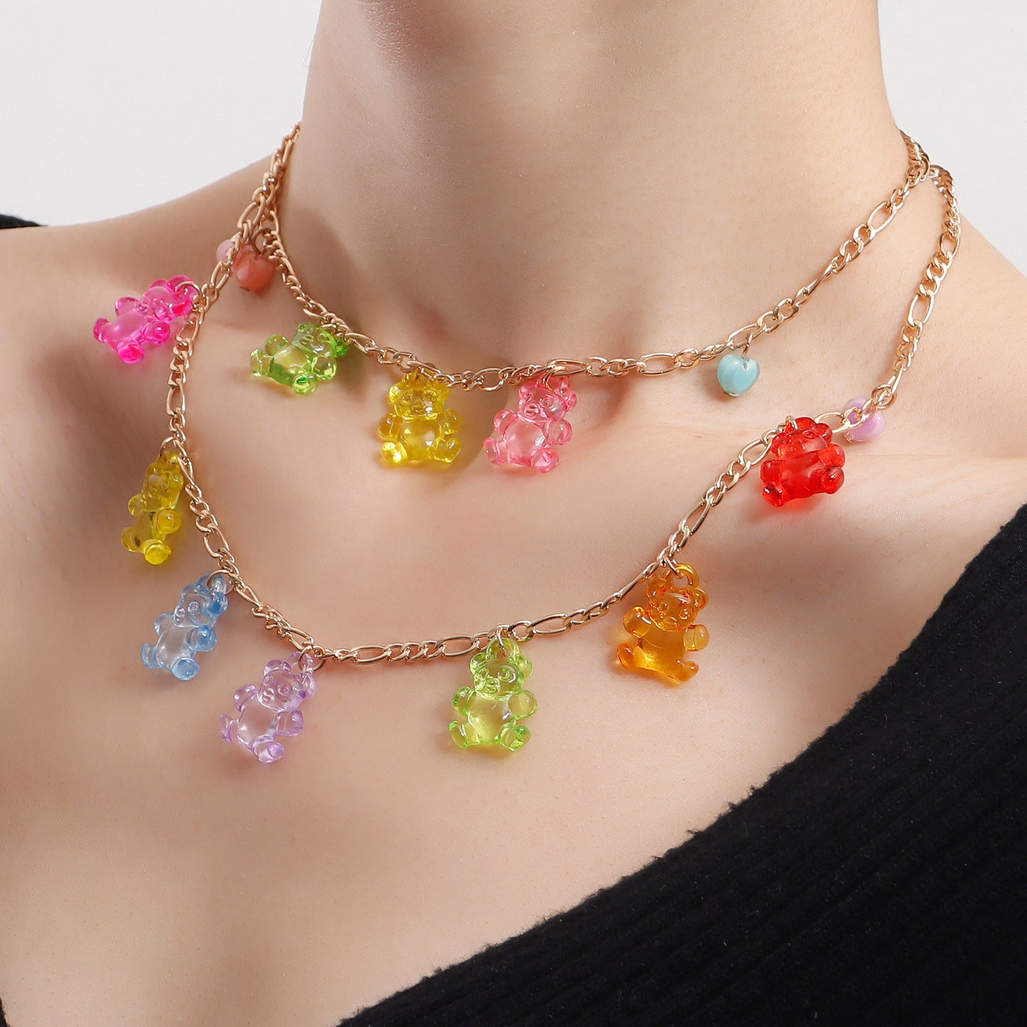 Women's Trendy Colorful Transparent Bear Love For Niche Necklace