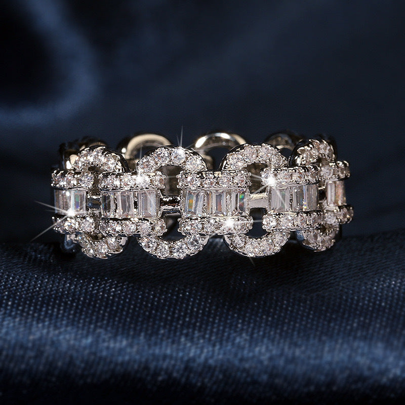 Men's Iron Chain Cuban Hip Hop Zircon Crisscross Ring