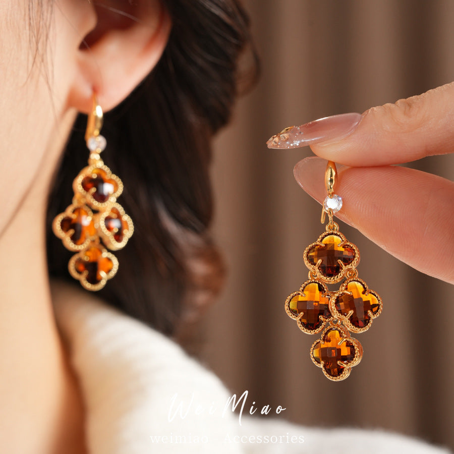 Zircon Flower Tassel Vintage Light Luxury Ear Hook