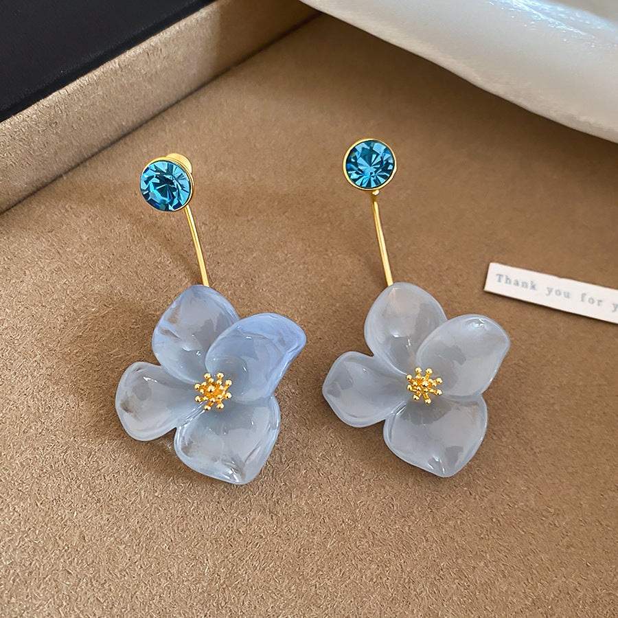 Blue Crystal Butterfly Flower Fashion Simple Fresh Light Luxury High Earrings
