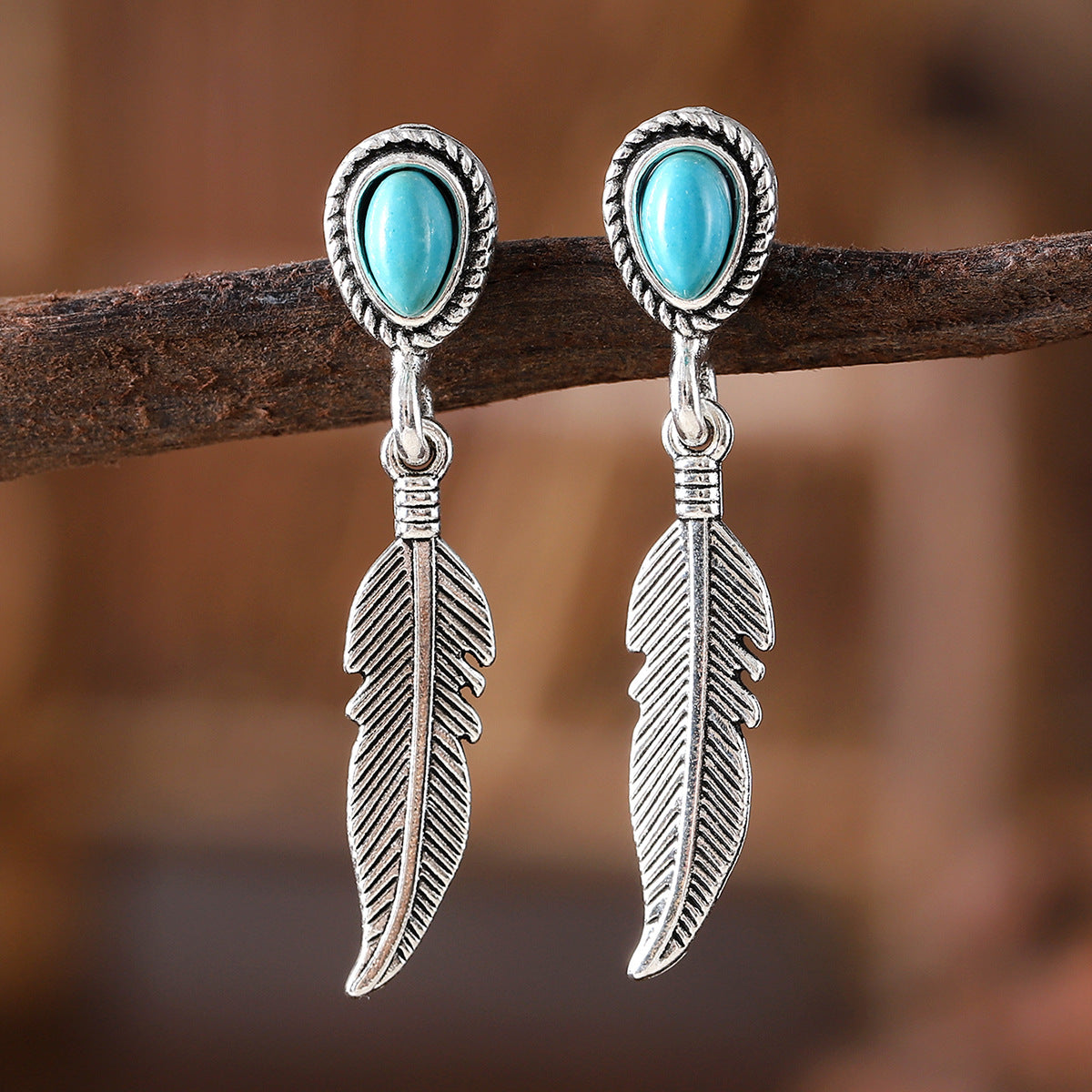 Vintage Turquoise Alloy Bohemian Minority Simple Earrings