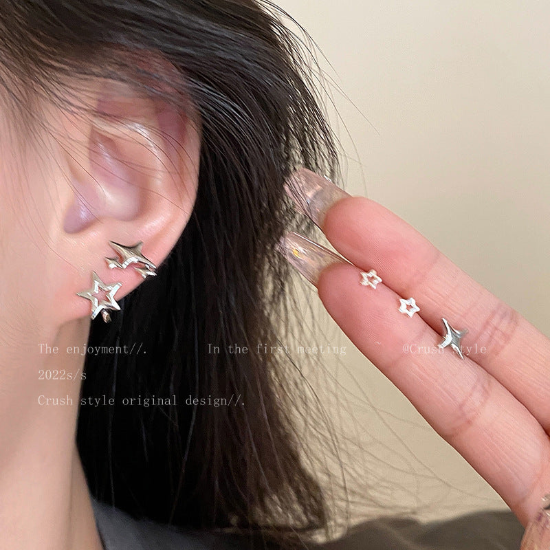Women's Sier Needle Star Zircon Elegant High-grade Trendy Ear Earrings