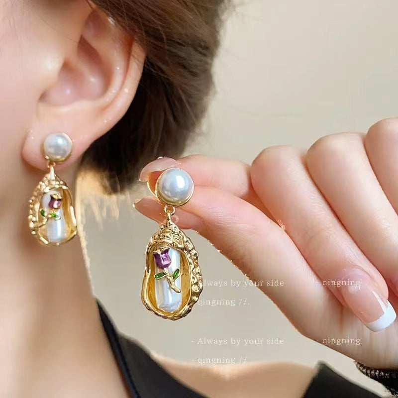 Women's Sier Needle Fashion Small Fresh Pearl Flower High-grade Exquisite Opal Rings