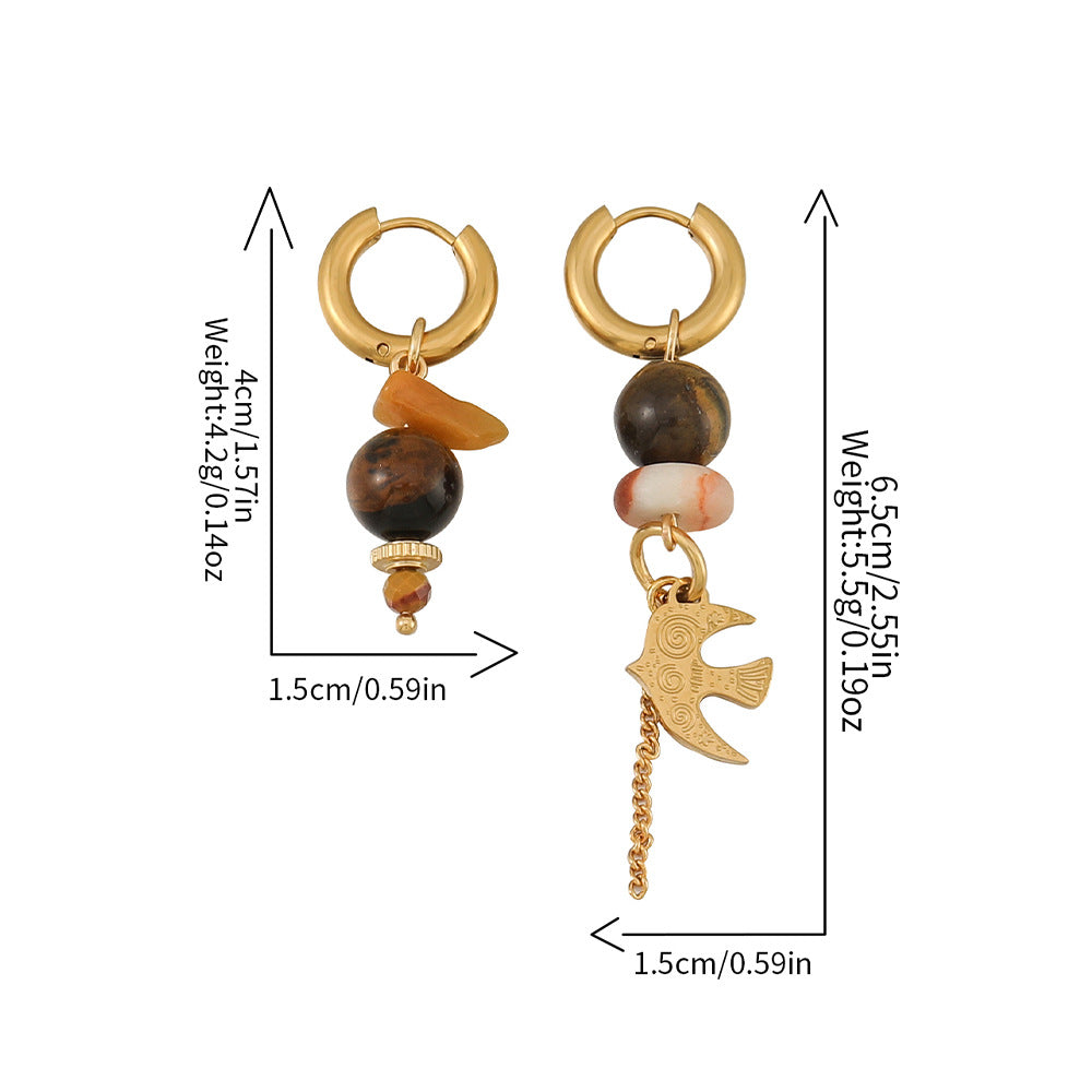 Niche Agate Bead Tigereye Elegant Advanced Earrings