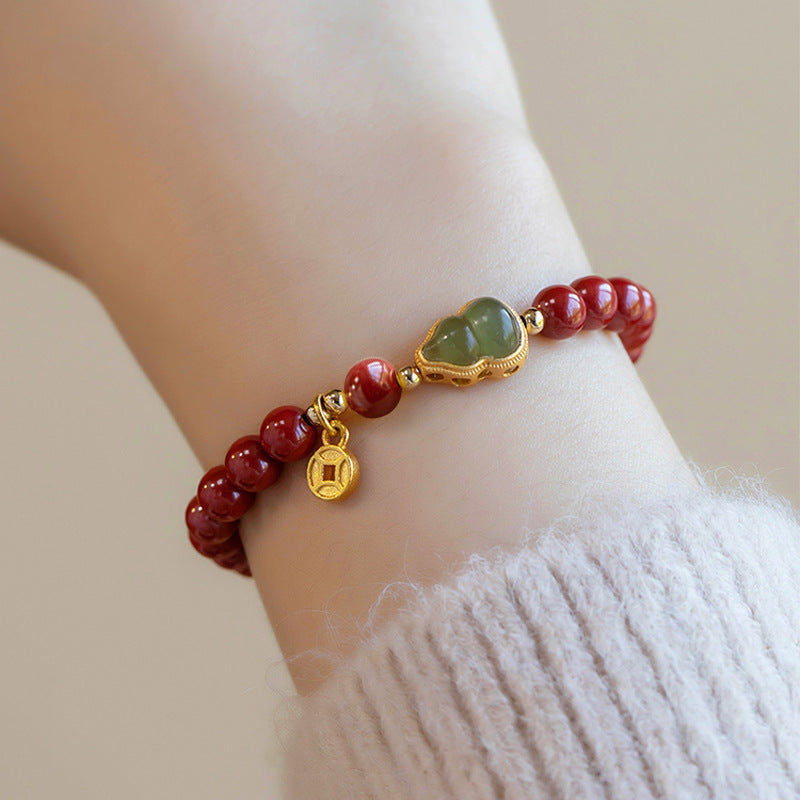 Women's Cinnabar Female Life Safety Gourd Fu Lu Fortune String Bracelets