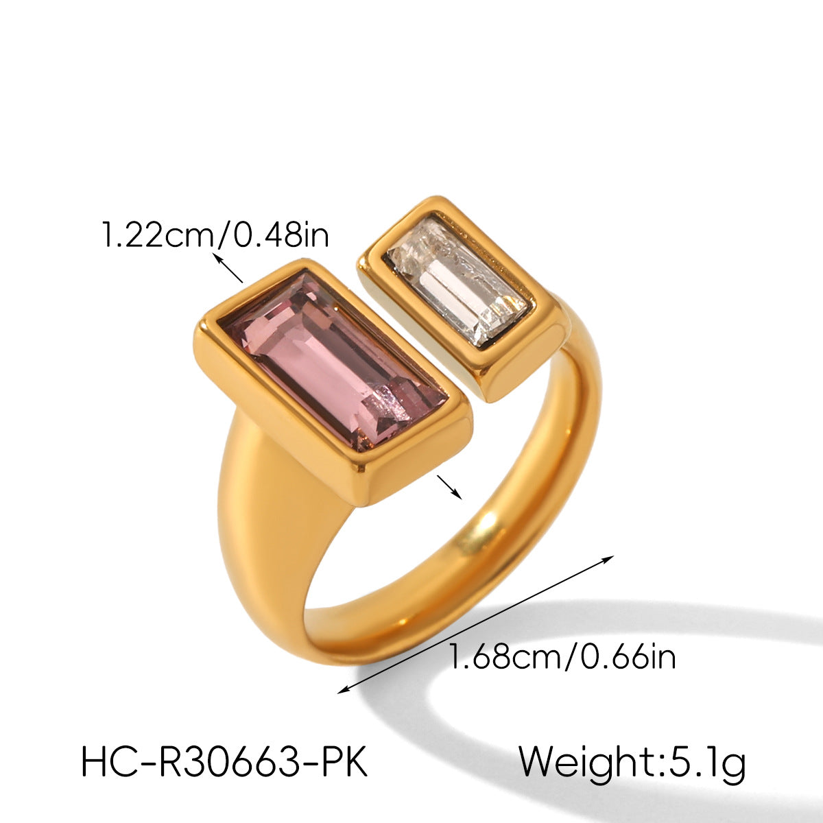 Geometric Zircon Light Luxury High-grade Stainless Steel Open Female Rings