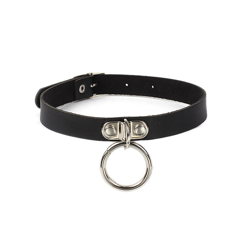 Women's Wind Black Punk Leather Simple Round Alloy Retro Neck Collar