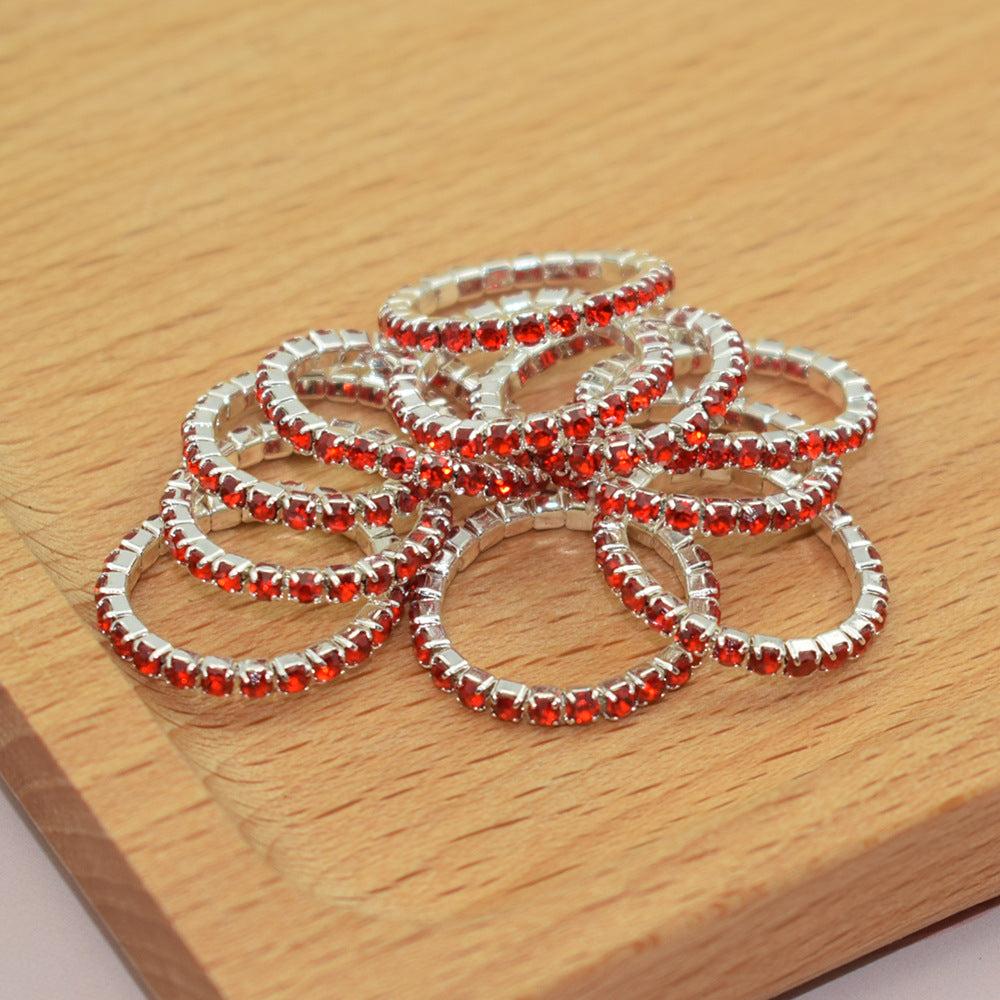 Korean Style Single Row Rhinestone Elastic Mixed Ring