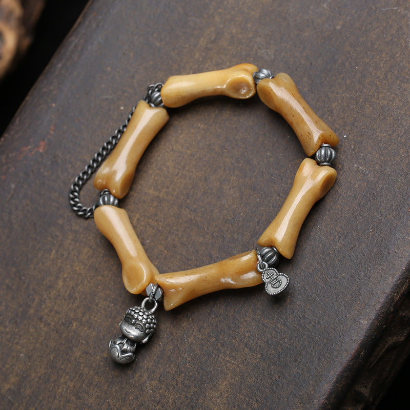 Natural Primary Color Camel Bone Carving High-rise Agate Tibet Beads Bracelet