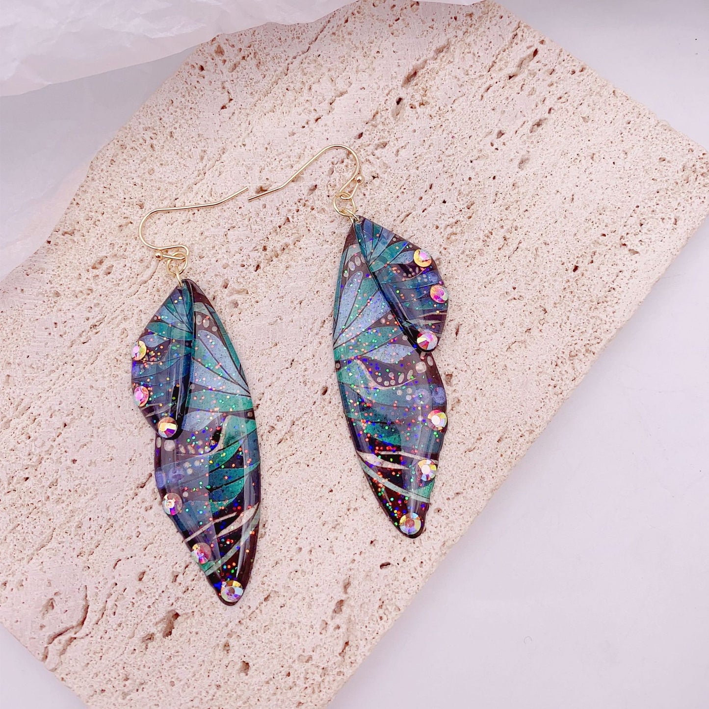 Women's Sier Cicada Wings Ear Hook Butterfly Temperamental Fairy Long Eardrop Earrings