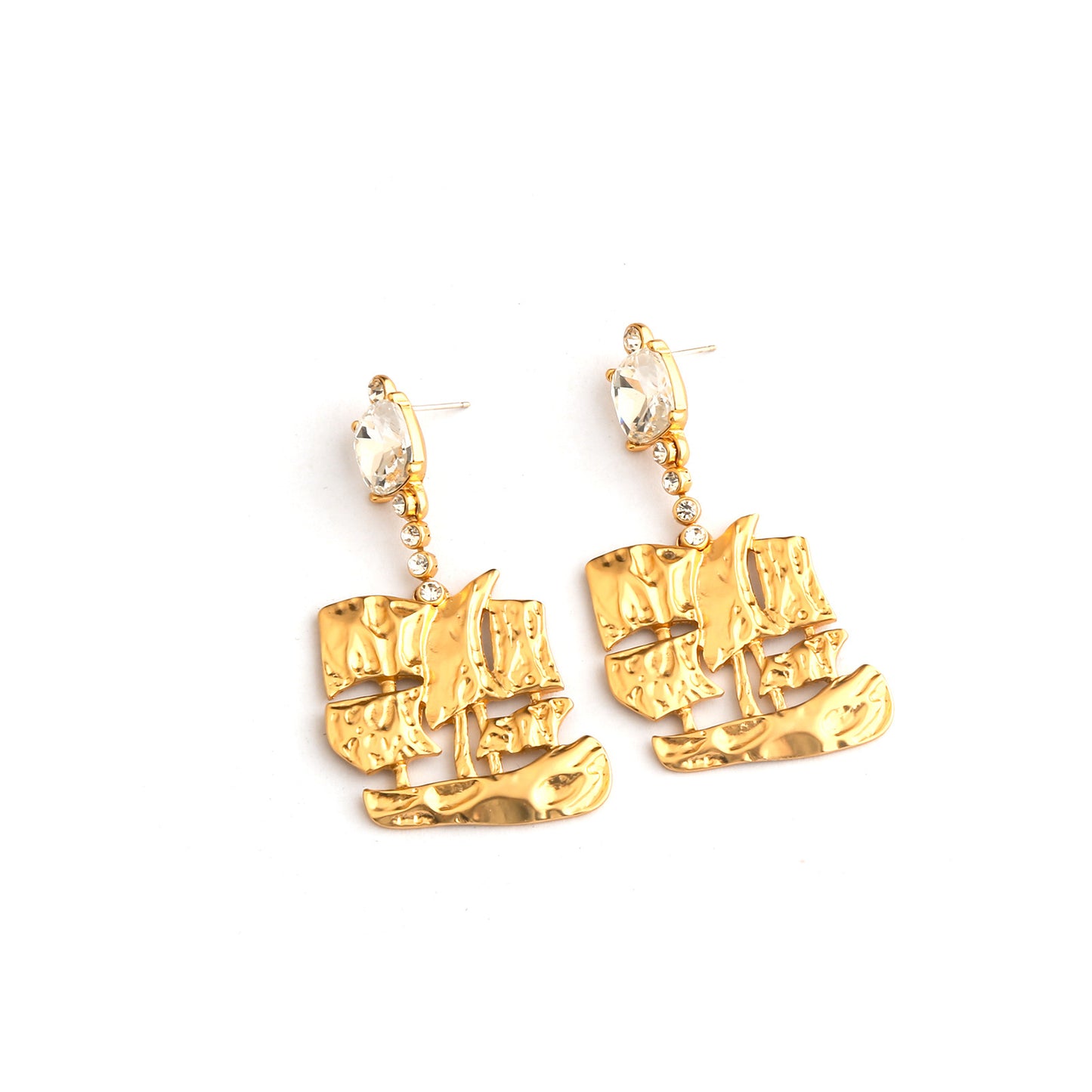 Real Gold Gaanized Enamel Diamond Retro Earrings