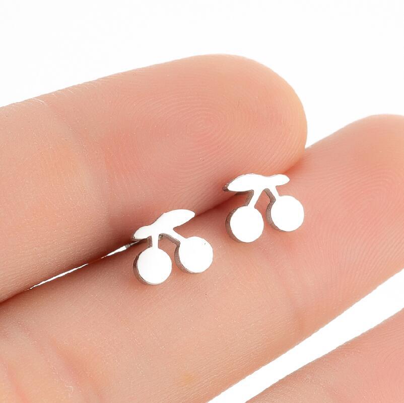 Summer Fruit Ear Fashion Stainless Steel Simple Cherry Apple Strawberry Stud Earrings