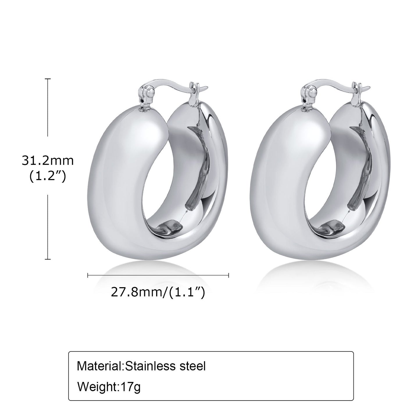 Exaggerated Stainless Steel Hollow Geometric U-shaped Curved Rings
