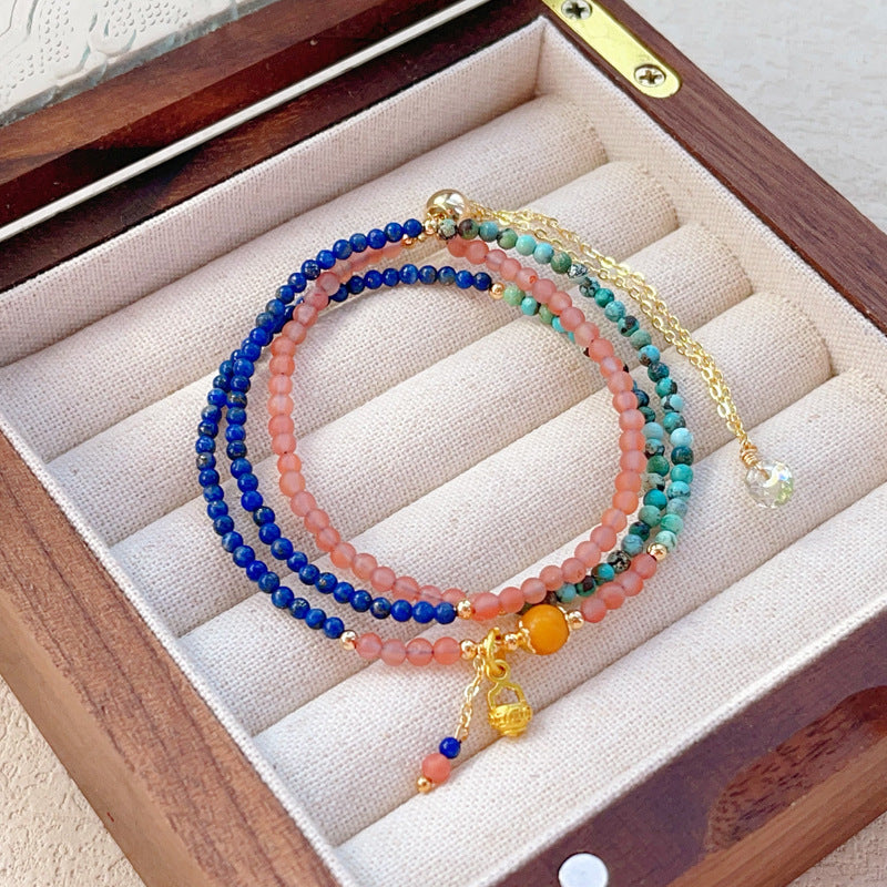Lazuli South Red Turquoise Beeswax Multi Jewels Crystal Bracelets