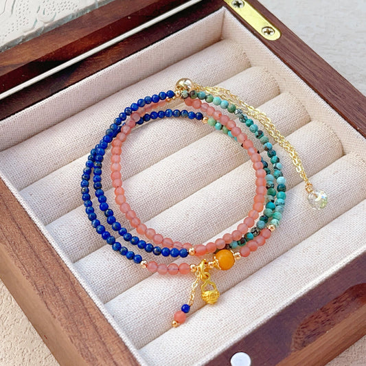 Lazuli South Red Turquoise Beeswax Multi Jewels Crystal Bracelets