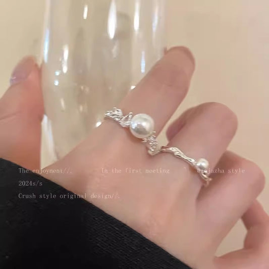 Pearl Open-end Zircon Female French Style Temperament Index Rings