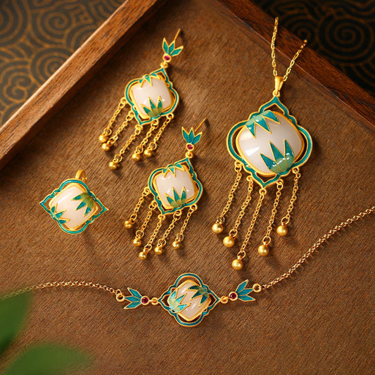 Ale Yuan National Fashion Retro Enamel Niche Festival High Bamboo Jewelry Set