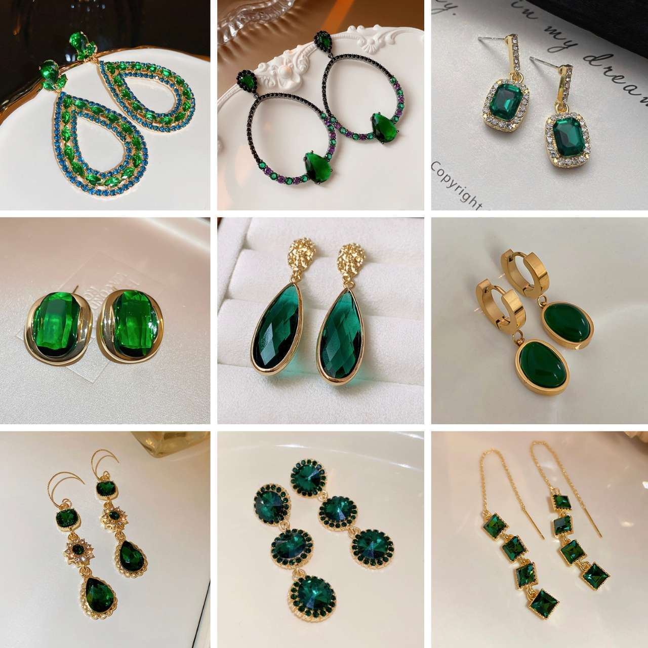 Needle Vintage Emerald Rhinestone Fashion Special Interest Light Earrings