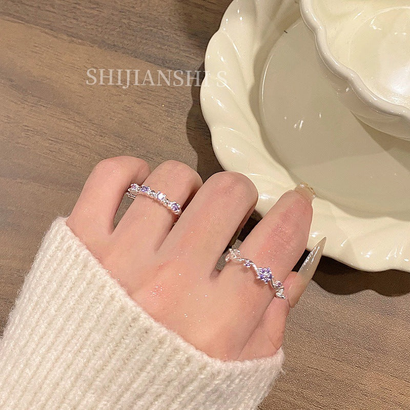 Purple Cherry Sier Room Milk White Cat's Eye Butterfly Tassel Ring