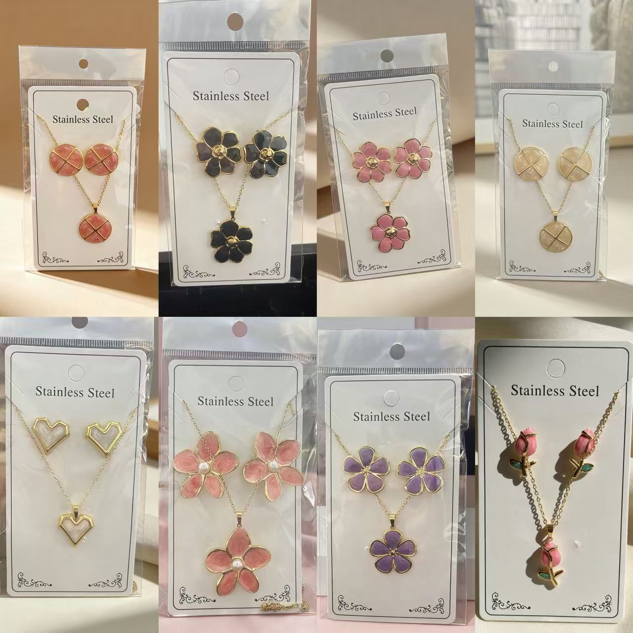 Flower Water Drops Glaze Personality Stainless Jewelry Set