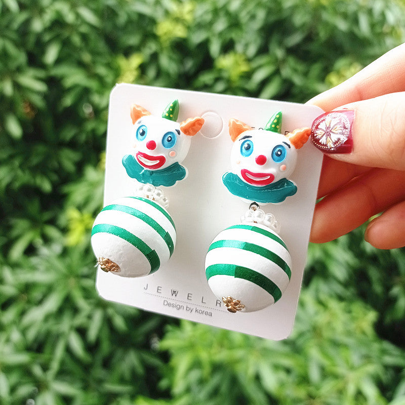 Women's Circus Series Striped Wooden Bead Sier Cartoon Rings