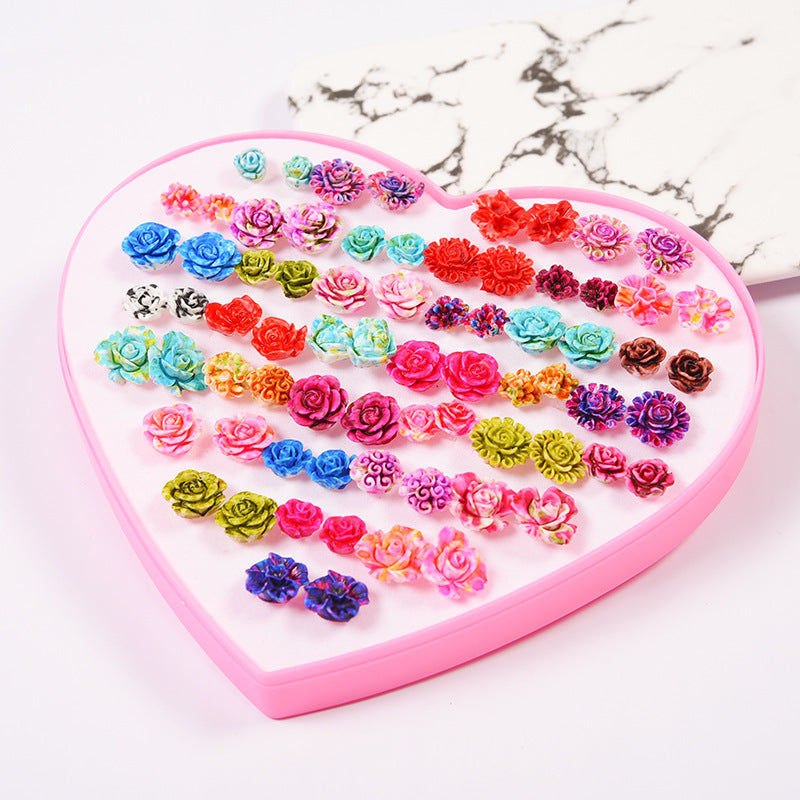 Women's Flower Love Heart Not Allergic To Stud Earrings