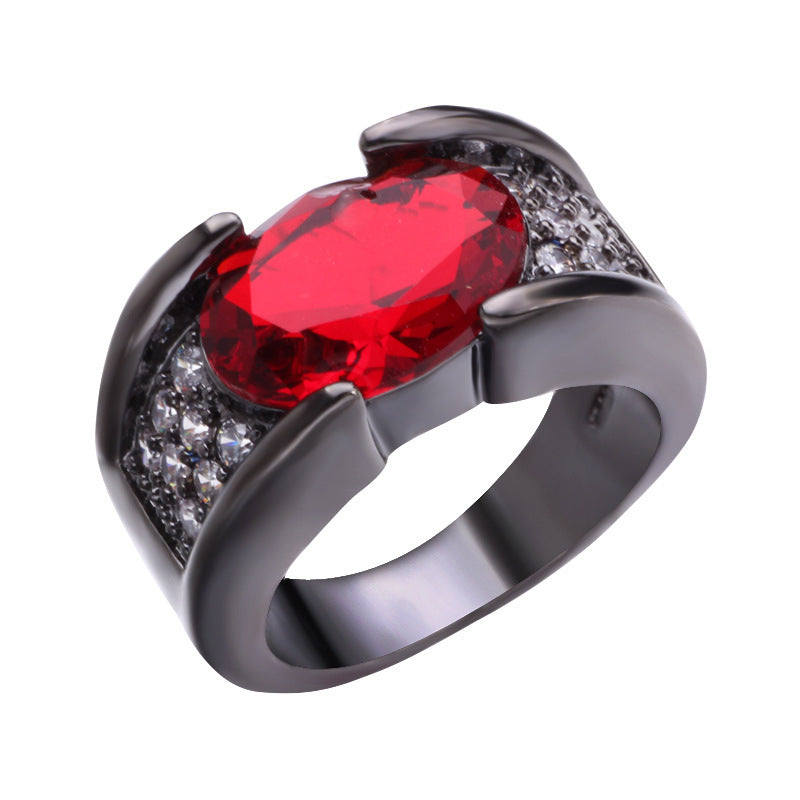 Women's & Men's Plated Black Gun Gold Inlaid Ruby Rings
