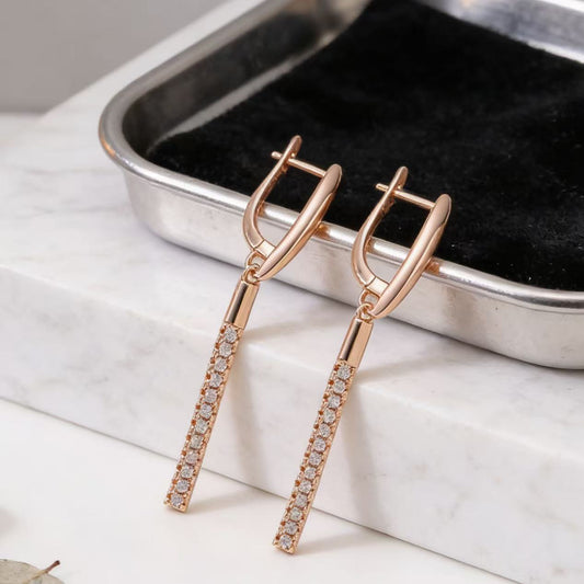 Women's Copper Rose Gold Micro Inlaid Zircon Long Light Luxury High-grade Earrings