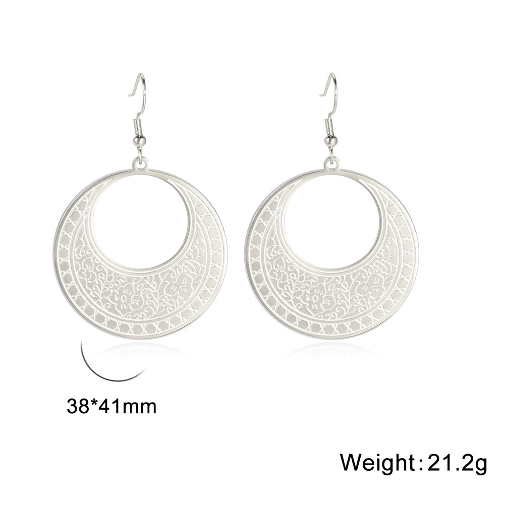 Women's Titanium Steel Ear Hook Moon Shape Flower Retro Earrings