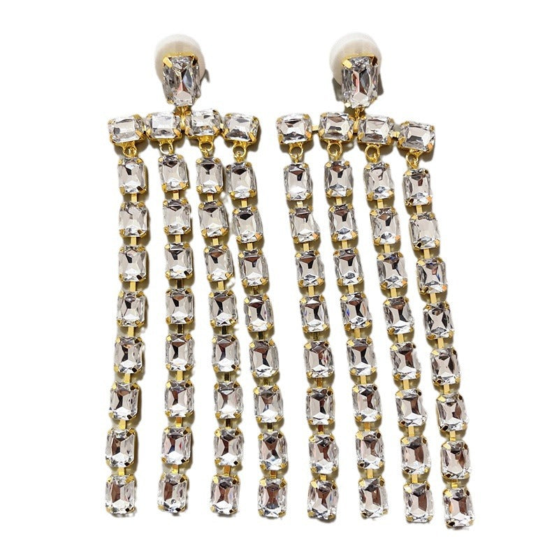 Women's Long Fringe Rhinestone Shiny Fashion Sexy Crystal Earrings